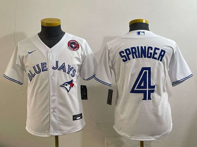 Youth 2025 Nike Toronto Blue Jays #4 Springer White Game MLB Jersey 05->youth mlb jersey->Youth Jersey